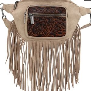 Montana West Beige and Brown Floral Crossbody Bag/Fanny Pack